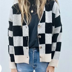 NWT Ascot + Hart Nisha Check Cardi Black White Checkered Cardigan